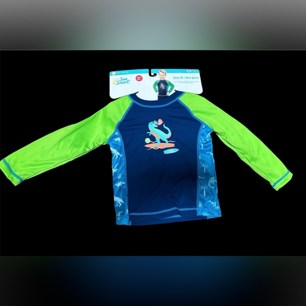Sun Smart Kid's Surfing Dinosaur Rash Guard  Swim Tee Toddler Boy S or M